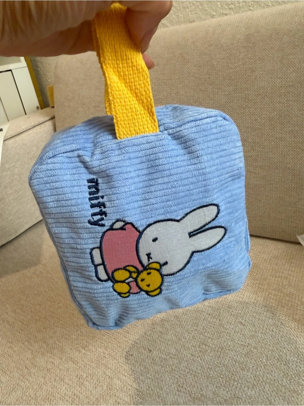 miffy Light Blue Plush Cube Kids Bag with Yellow Strap